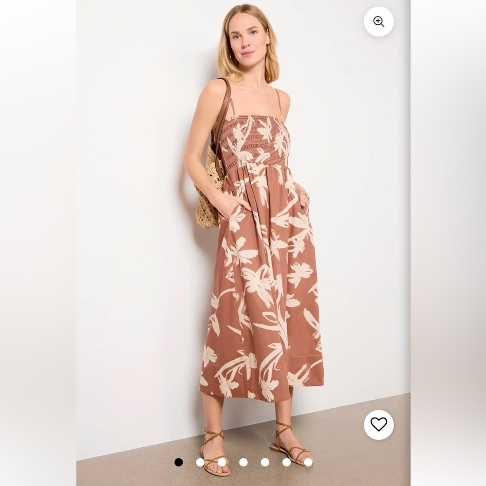 Like new Evereve Cecilia Brown and Cream Floral Midi Dress